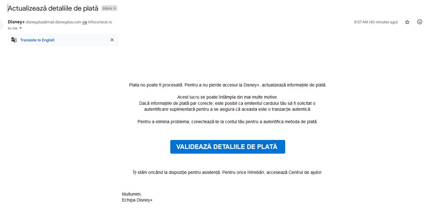 Disney+ · email phishing